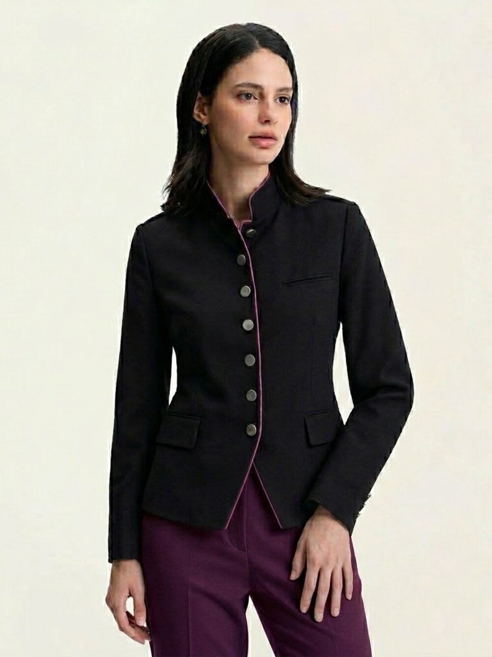 Shanghai Tang Deep Navy Suede Cotton Cashmere Blend Jacket , Size US 10 - Picture 3 of 17